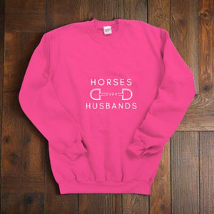 Horses Over Husbands Crewneck - Hot Pink with White : Large Logo