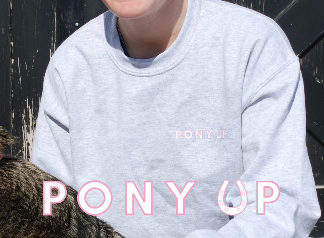 Pony Up Crewneck - Grey with Pink