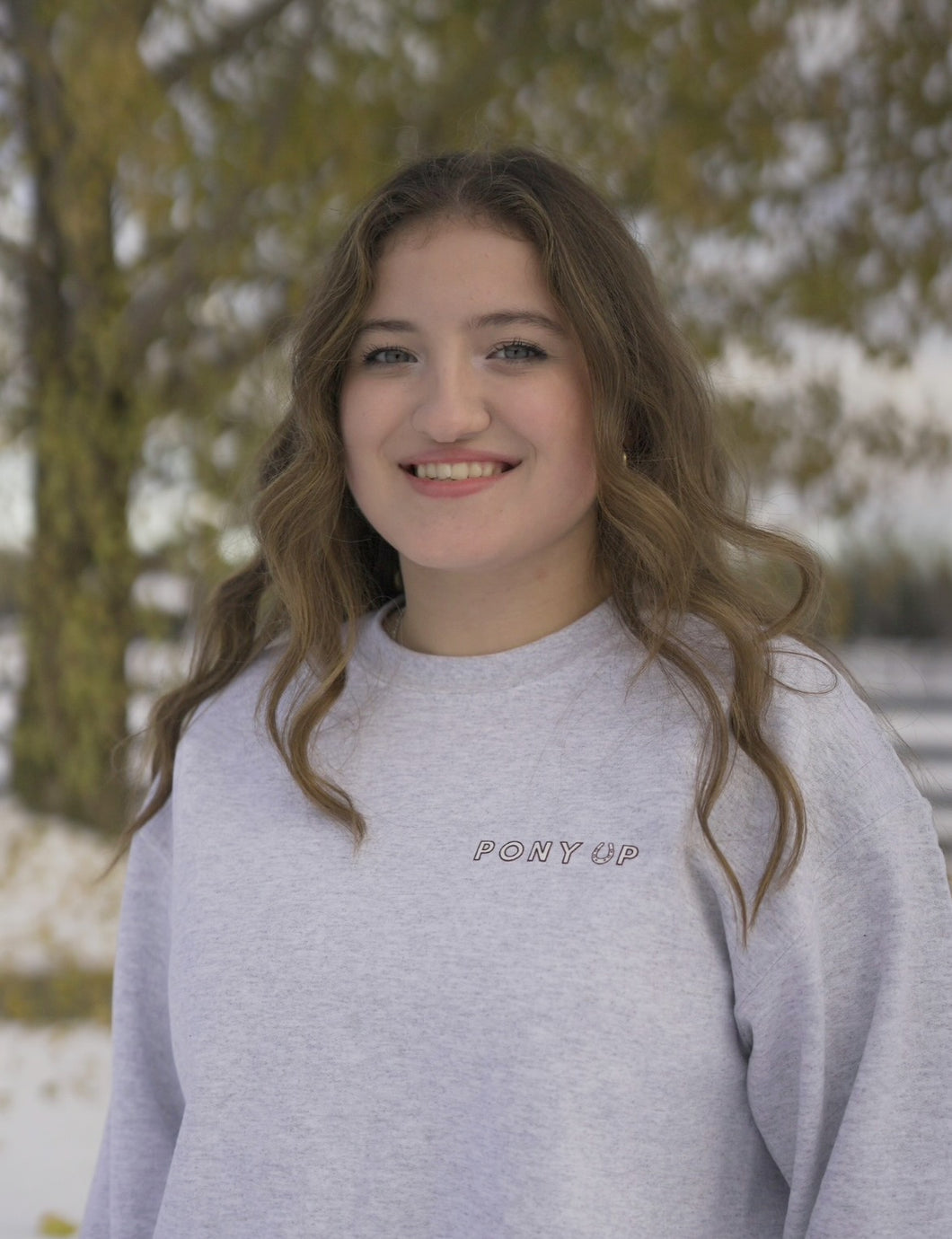 Pony Up Crewneck - Grey with Maroon